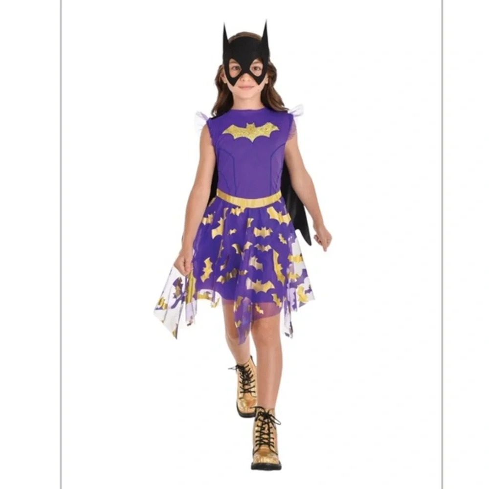 DC Glitter Bat Girl Halloween Costume dress and mask for Girls size large